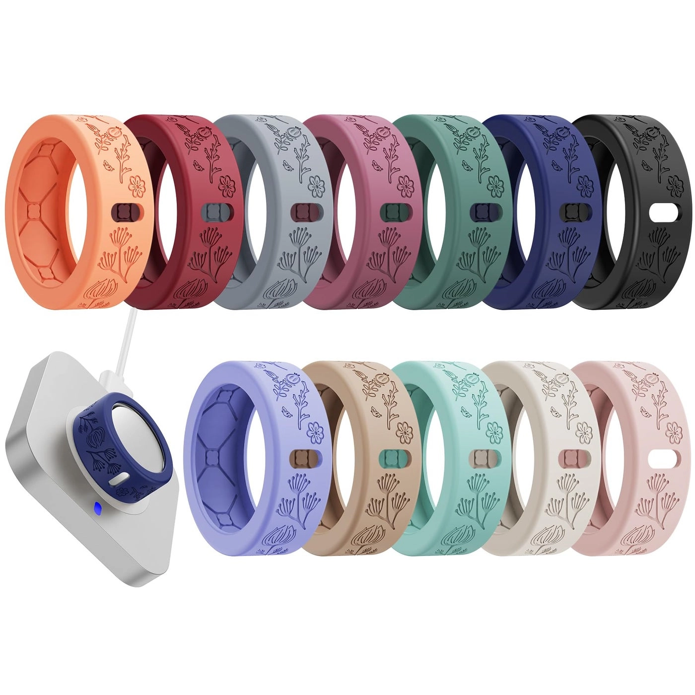 YWXTW Floral Cover for Oura Ring - Support Charging Silicone Ring Protector 12 Pack Multicolor M