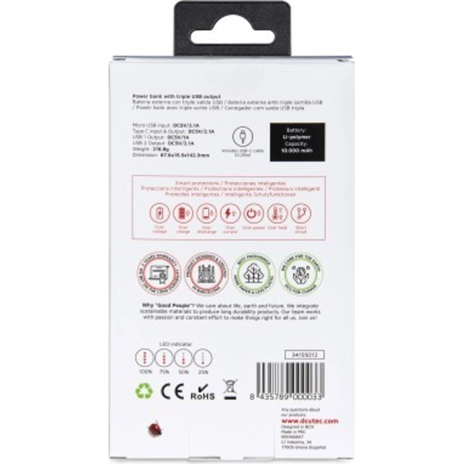 Power Bank - 10000 mAh 2 USB Type A outputs 1 USB Type-C output