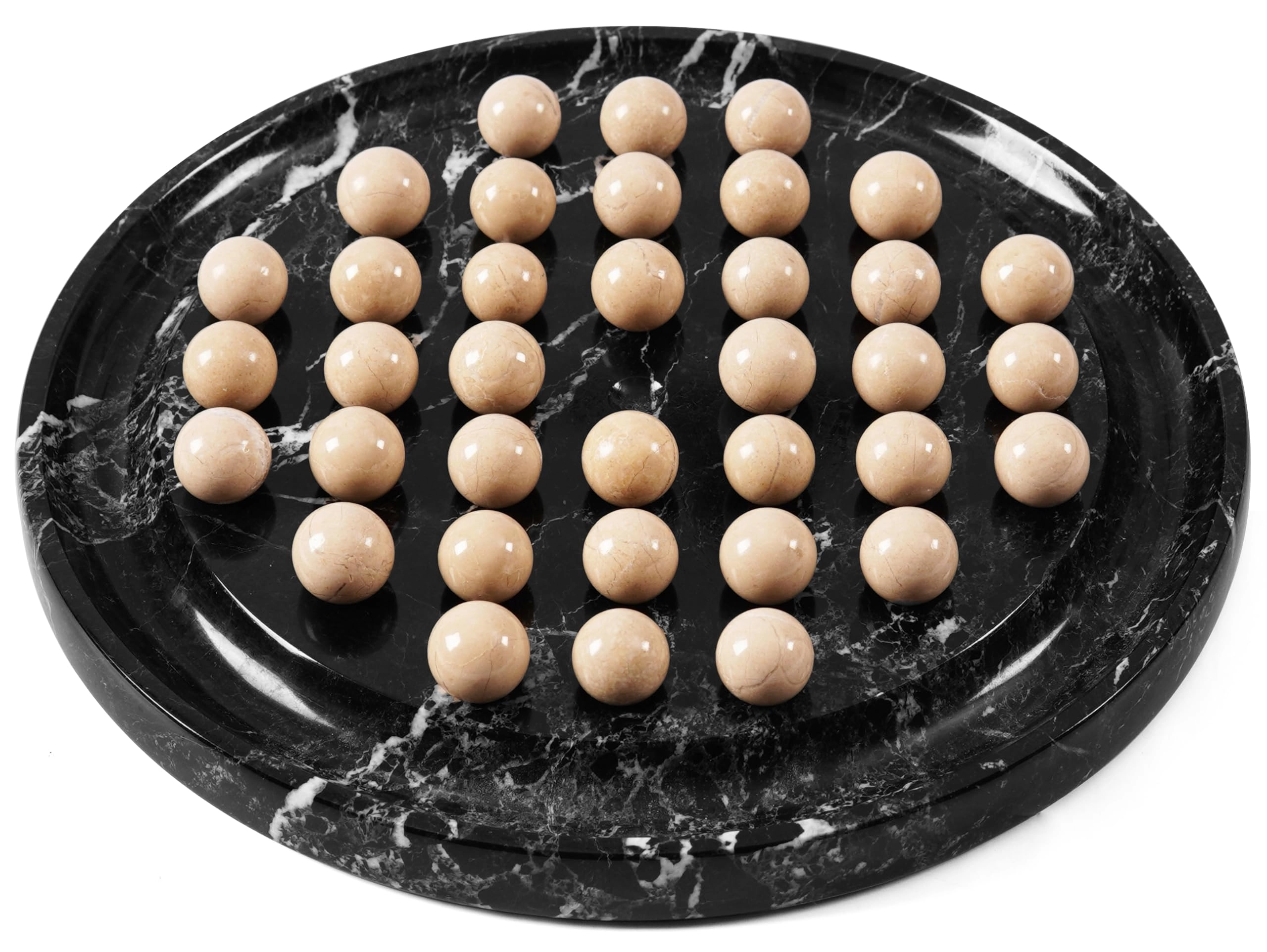 EARTHEN CRAFTS Marble Peg Solitaire Board Game - 10" 42 Balls Verona-white