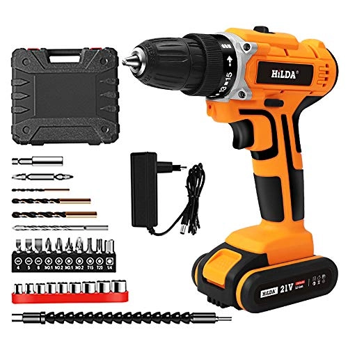 Cordless Drill + Cordless Screwdriver - 21V + Li-Ion Battery - 1300mAh + Drill Chuck - 10 mm
