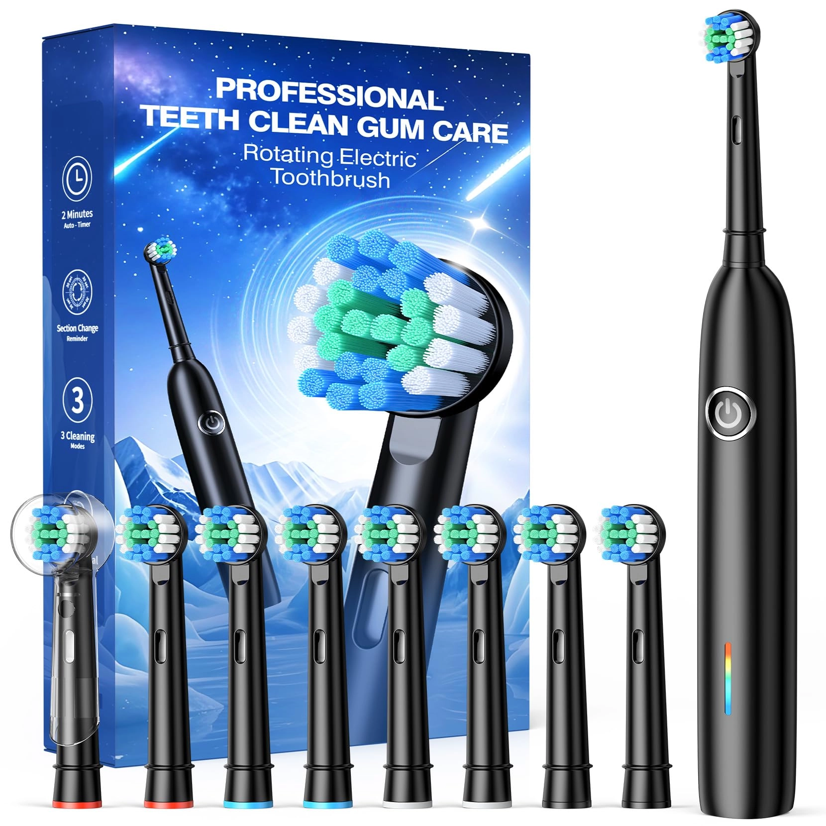 Rotating Electric Toothbrush - 8 Brush Heads 3 Modes