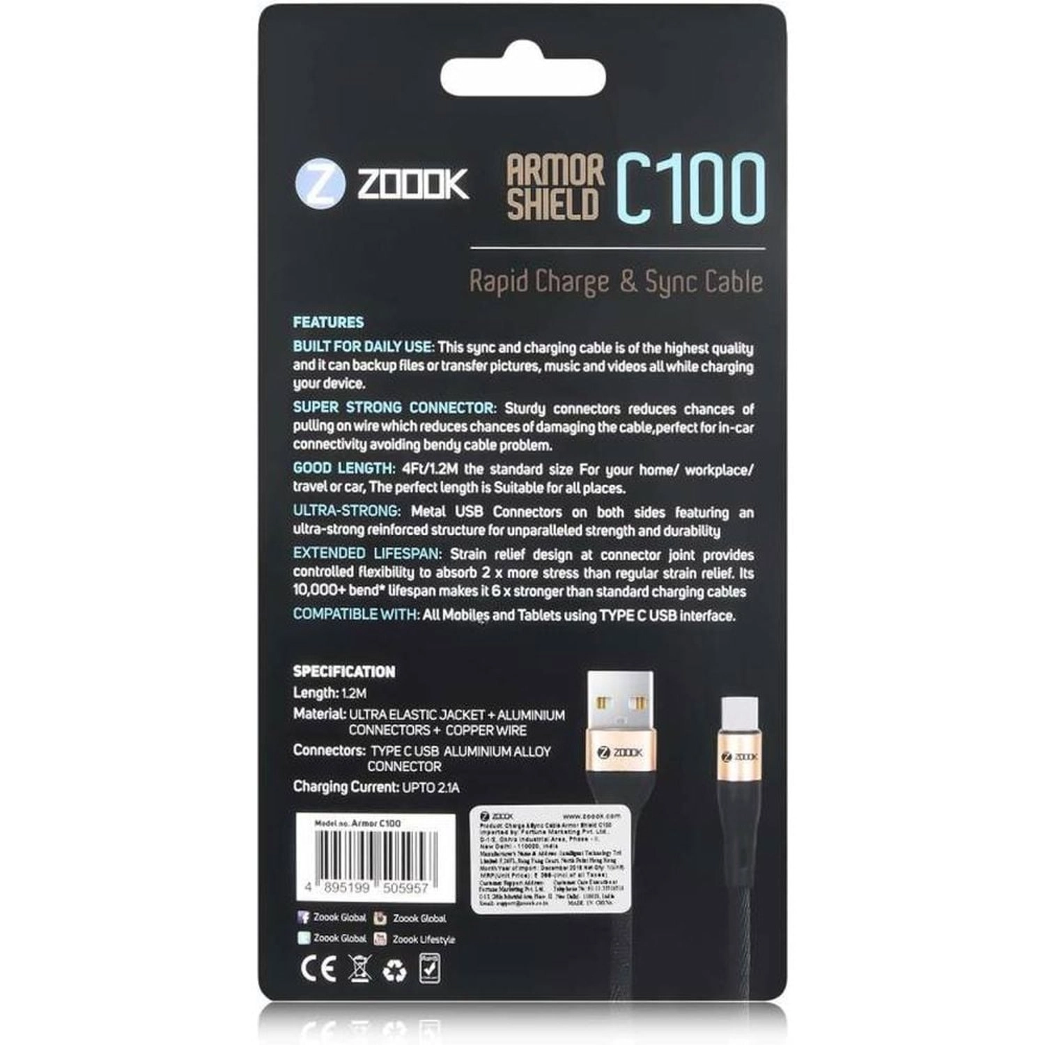 ARMOR SHIELD C100 USB Type-A to Type-C 1m