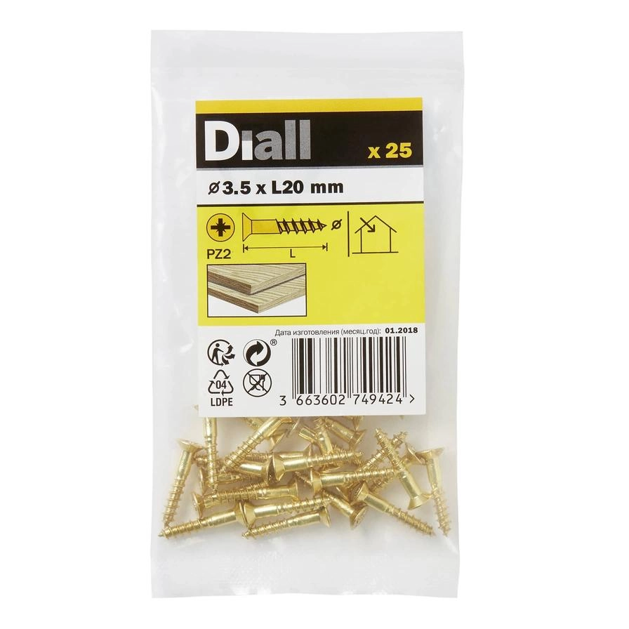 Diall Brass Wood Screw - 20 mm 3.5 mm