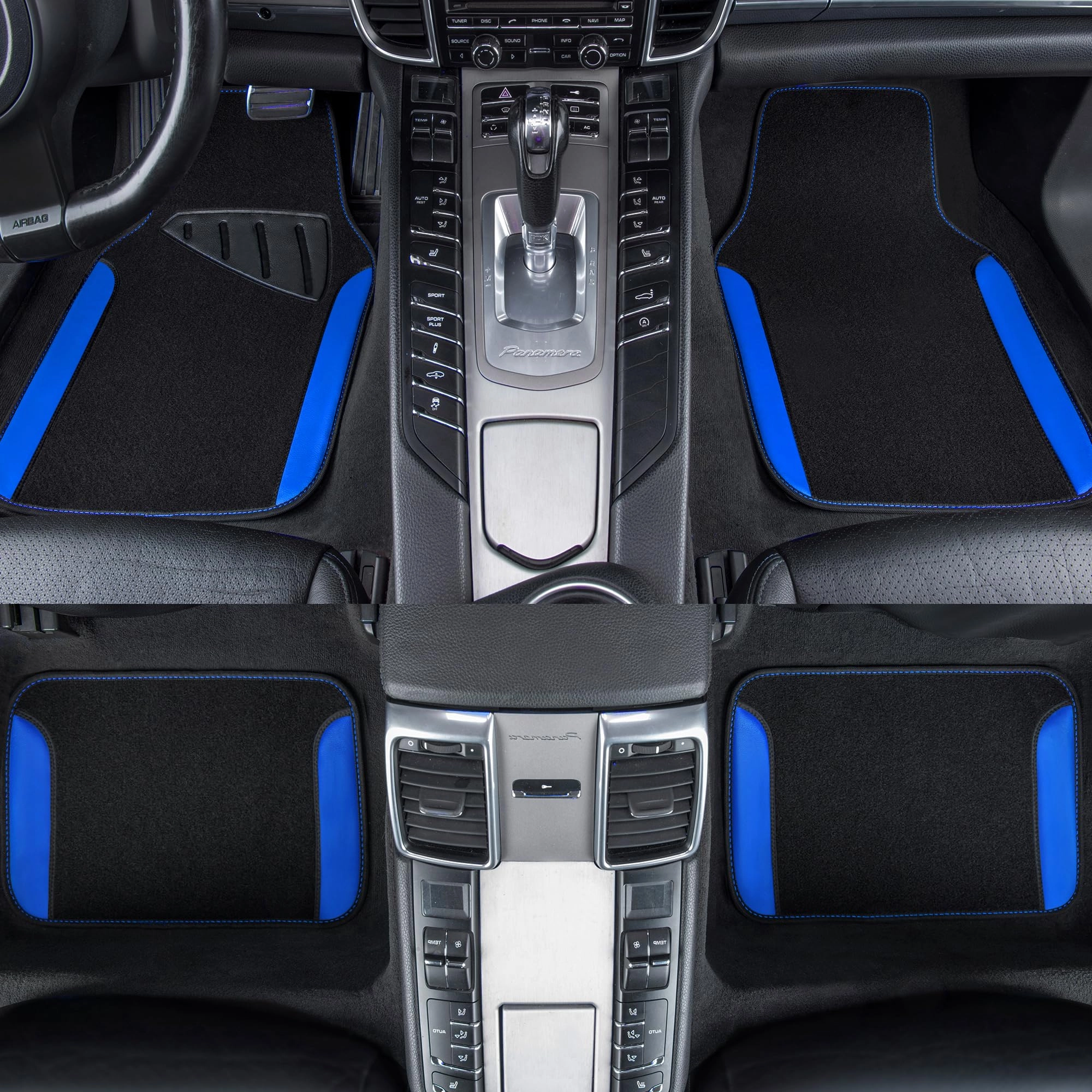 Faux Leather Car Mats - Blue Edge Universal Fit