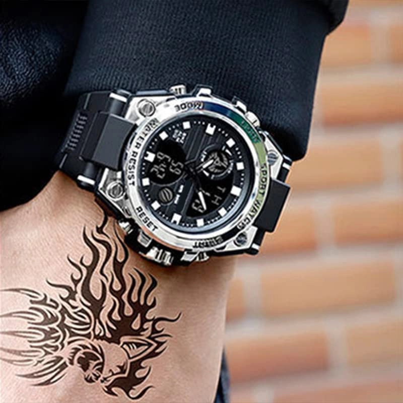 LED Dual Display Luminous Electronic Watch 55mm Stainless steel