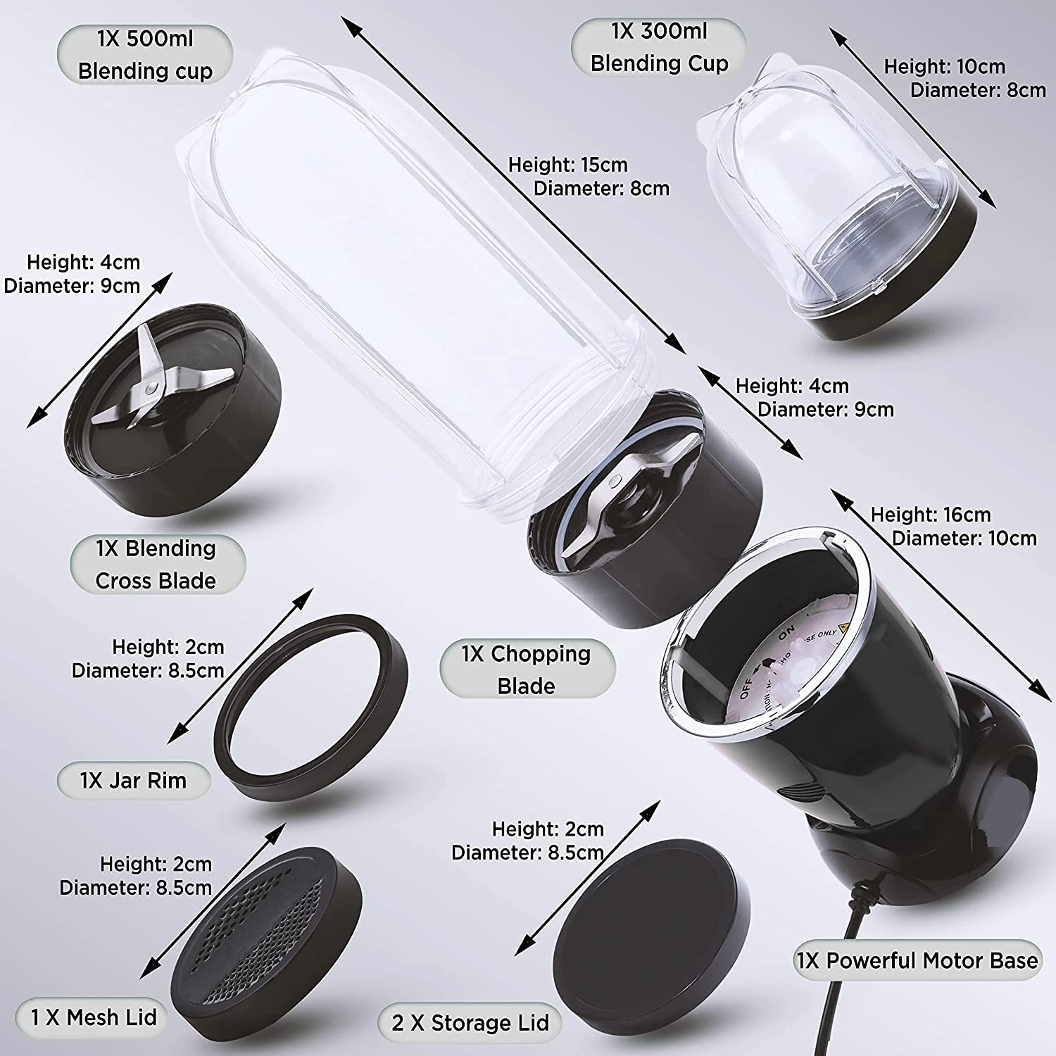 Bullet Mixer Grinder - Stainless Steel Blades 2 Unbreakable Jars