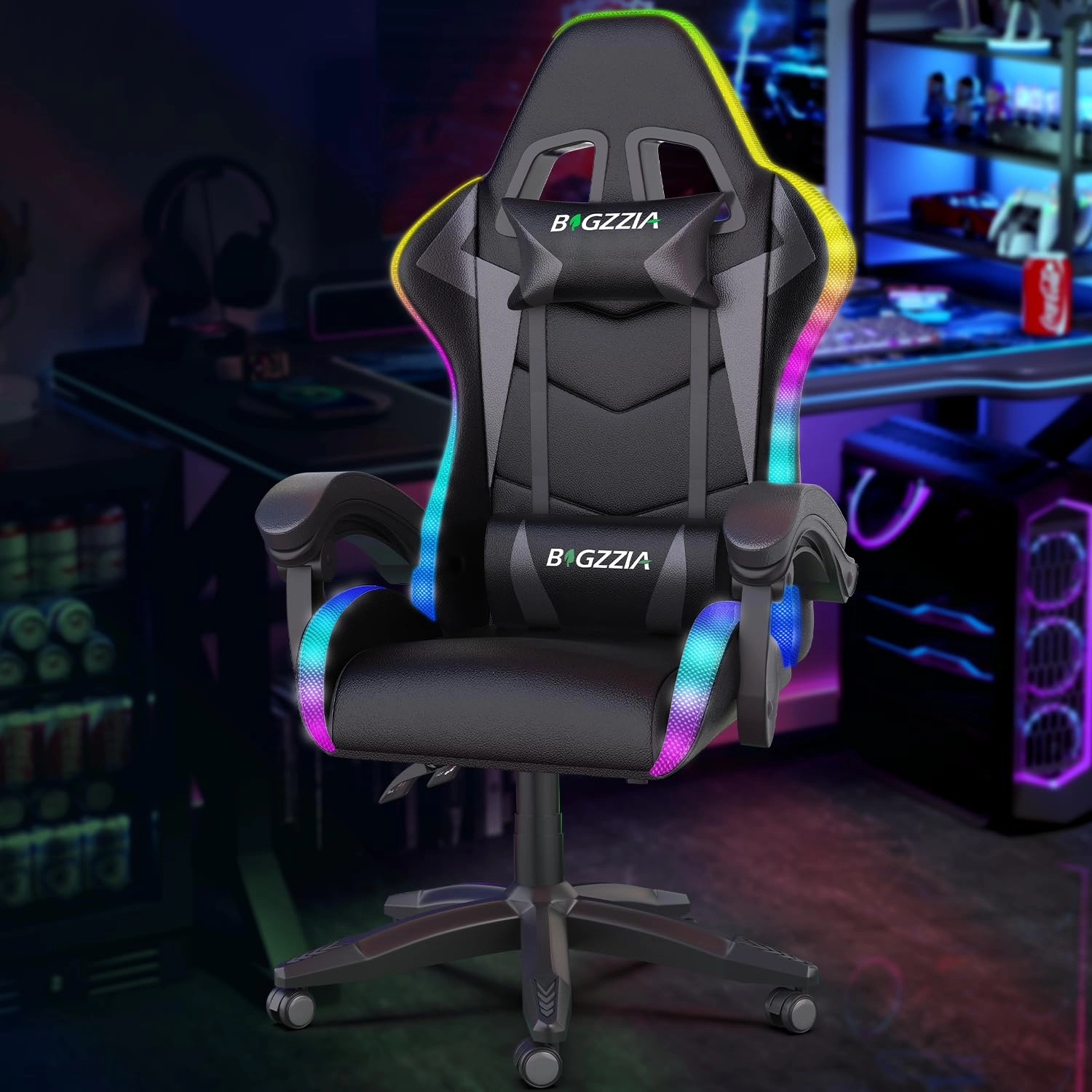 white LED gaming chair - RGB Reclining PU Leather