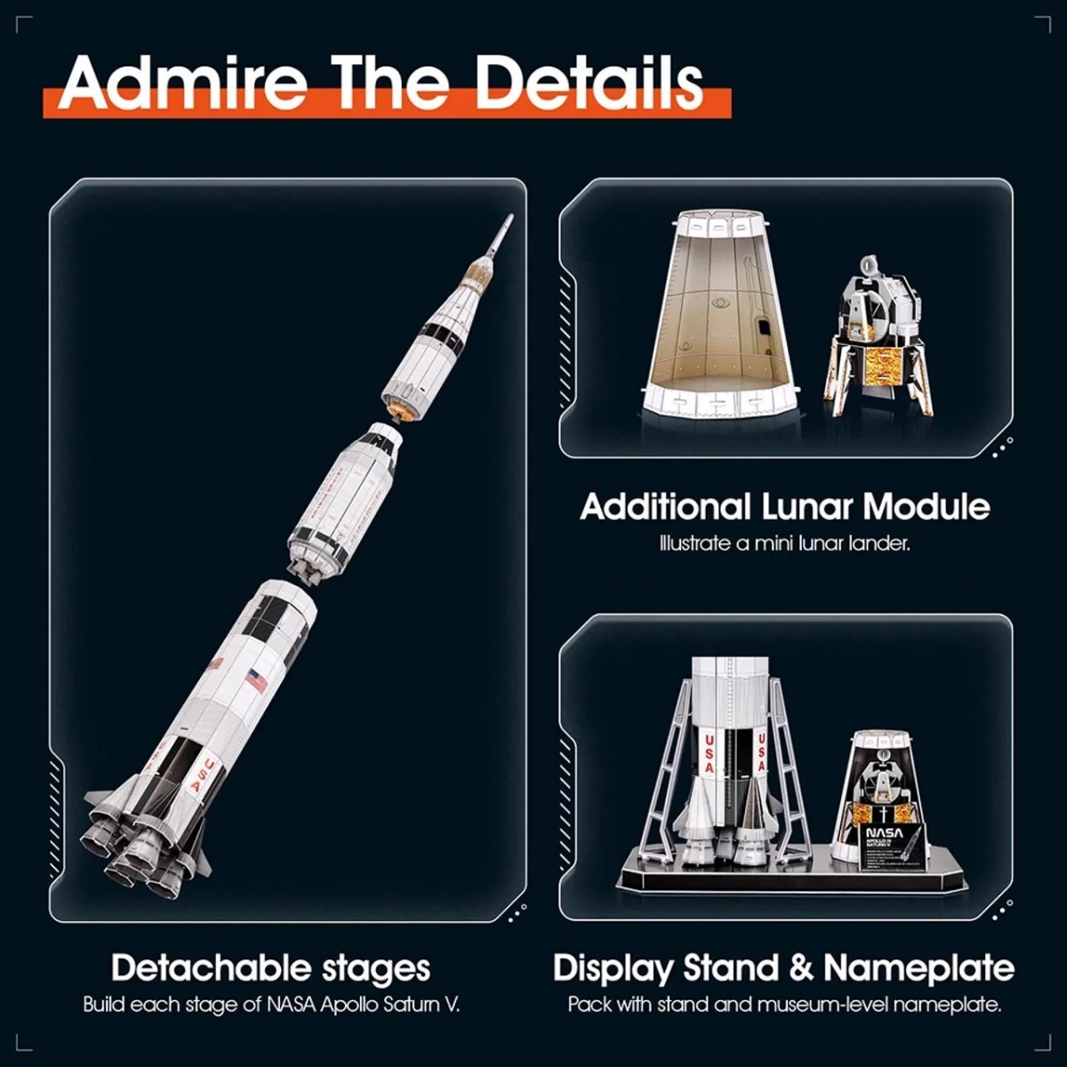 NASA Apollo Saturn V 3D Puzzle (ALGT-DS1059H) - 136 pcs