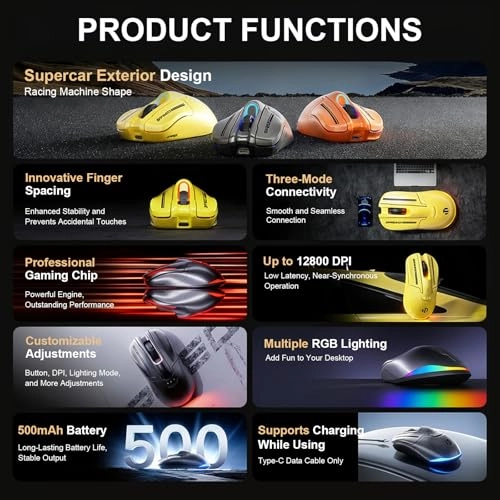 Tri-Mode Wireless Gaming Mouse - 2.4G/Bluetooth/USB-C