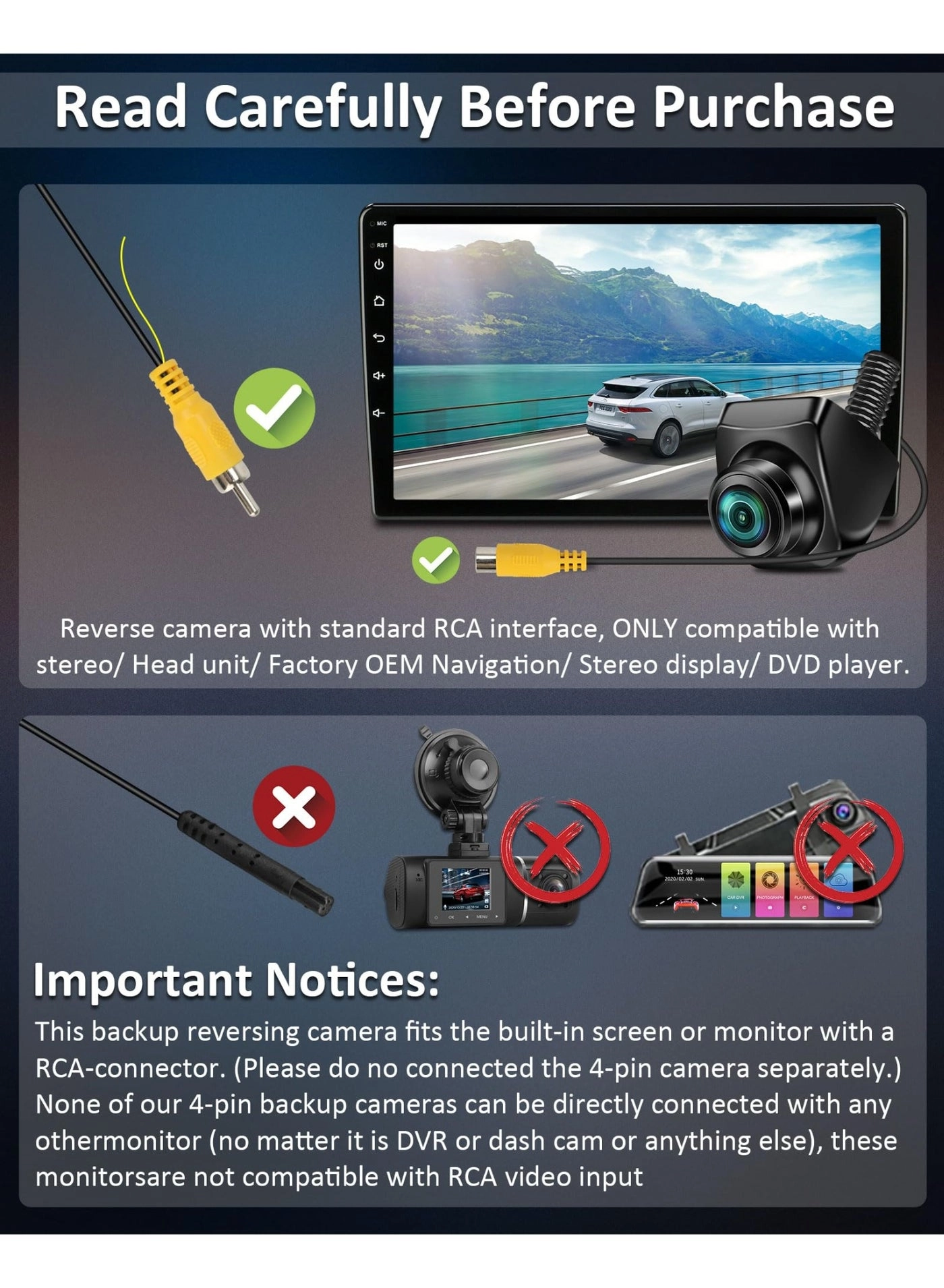 Reversing Camera - Night vision RCA 1080P