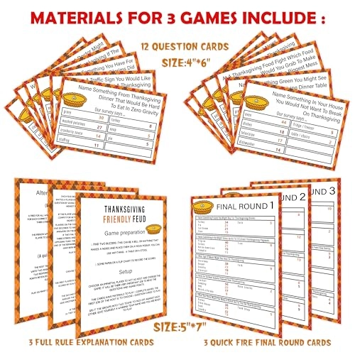 Thanksgiving Friendly Feud Game - 15 years and up 12 Question Cards and 3 Quick Fire Final Rounds Cards (02)