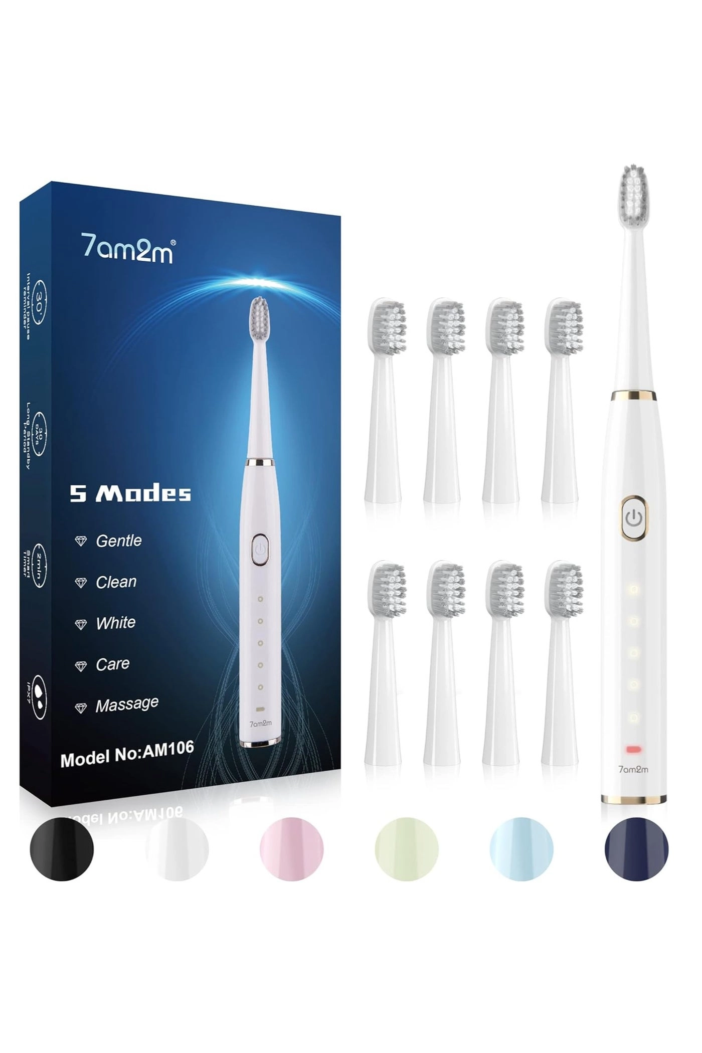 Sonic Electric Toothbrush - 8 Heads 5 Modes Midnight Black