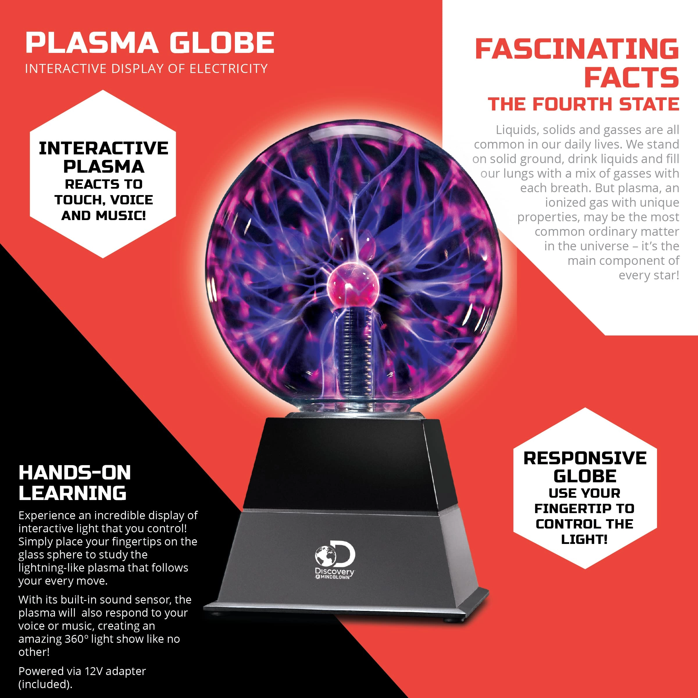 Plasma Globe - Touch & Sound Sensitive White