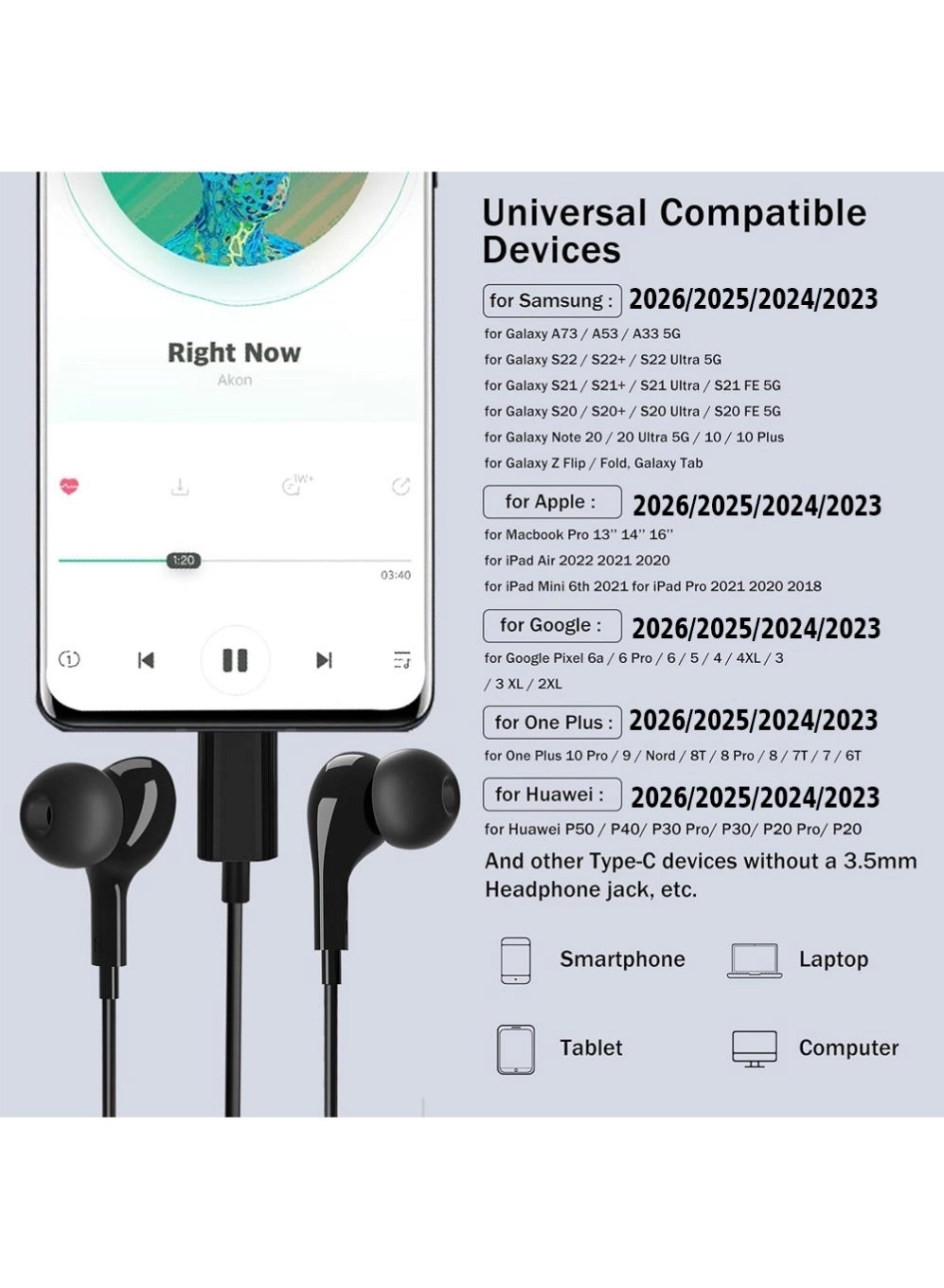 USB C Headphones - Wired Earbud