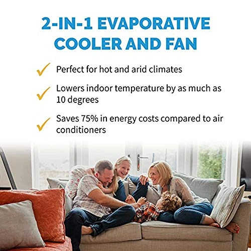 Portable Indoor Outdoor Evaporative Air Fan And Humidifier - 100 Square Foot Effective Range 3 speeds