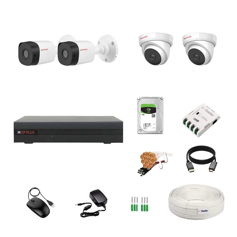 4 Channel DVR + Bullet Camera - 2.4MP + HDD - 1TB + Copper Cable Roll + 4 CH Power Supply + BNC & DC Full Combo Kit