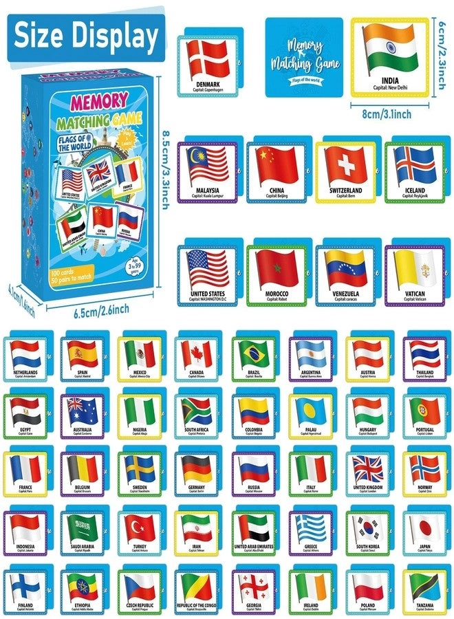Flags of The World Memory Matching Game - 50 Pairs