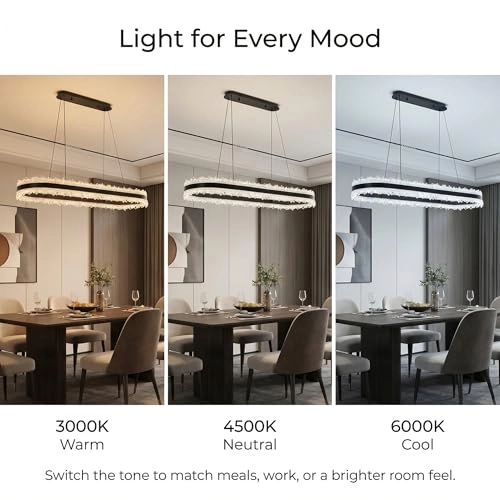 LED Ring Chandelier Oval - 3000K/4500K/6000K Stepless Dimming