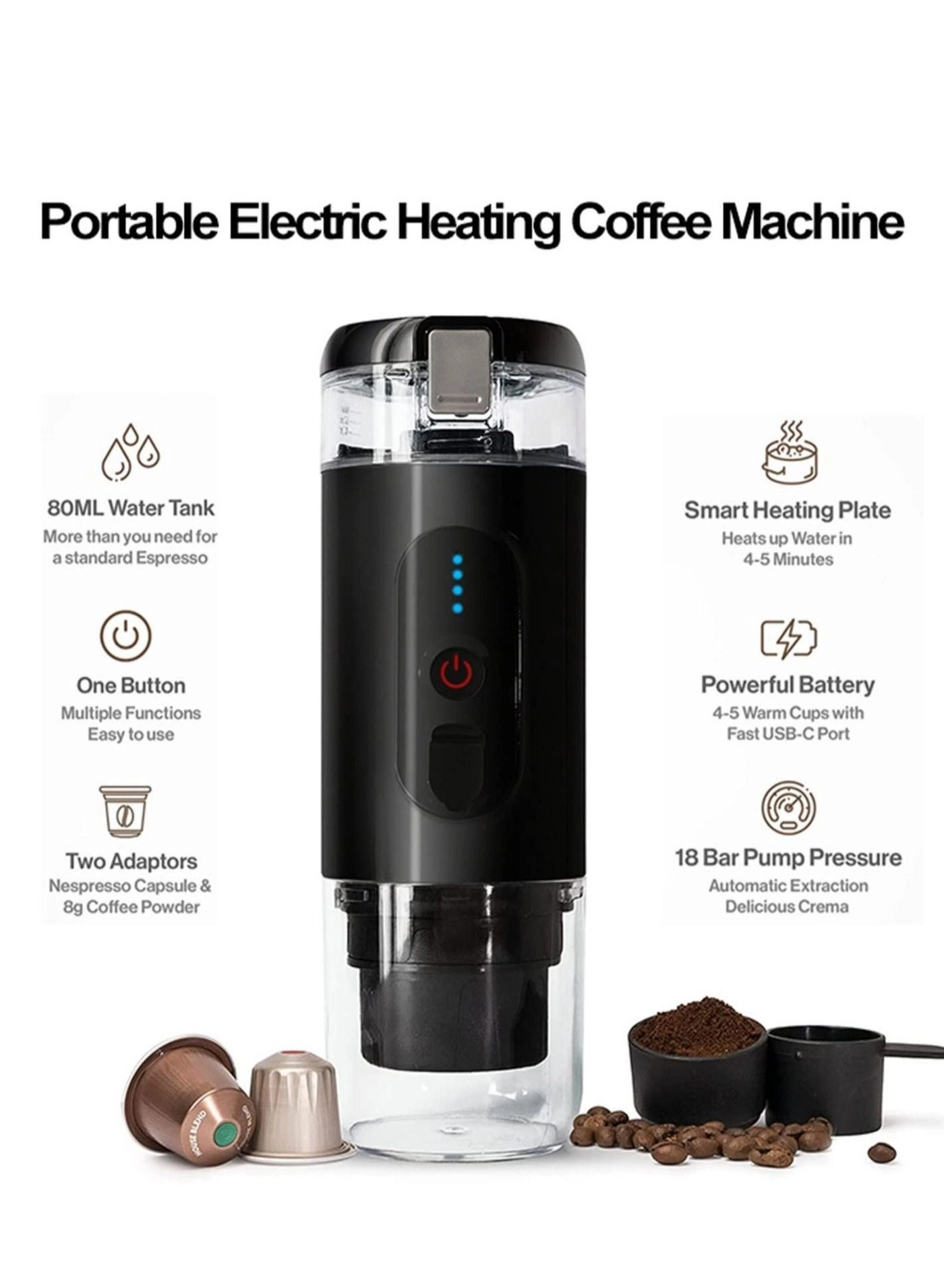 Portable Electric Coffee Brewer - Automatic Espresso Maker 95°C Extraction