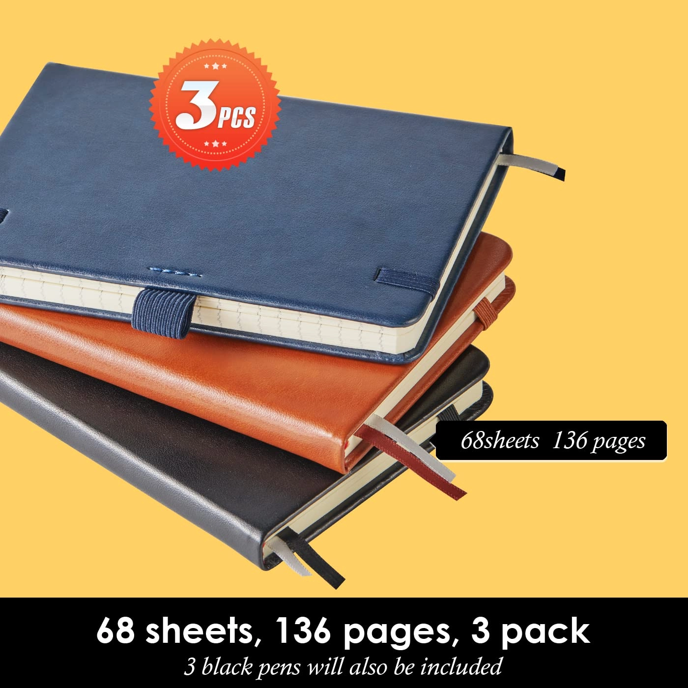Small Notebook Journal - 68 Sheets 3 Pack Ruled