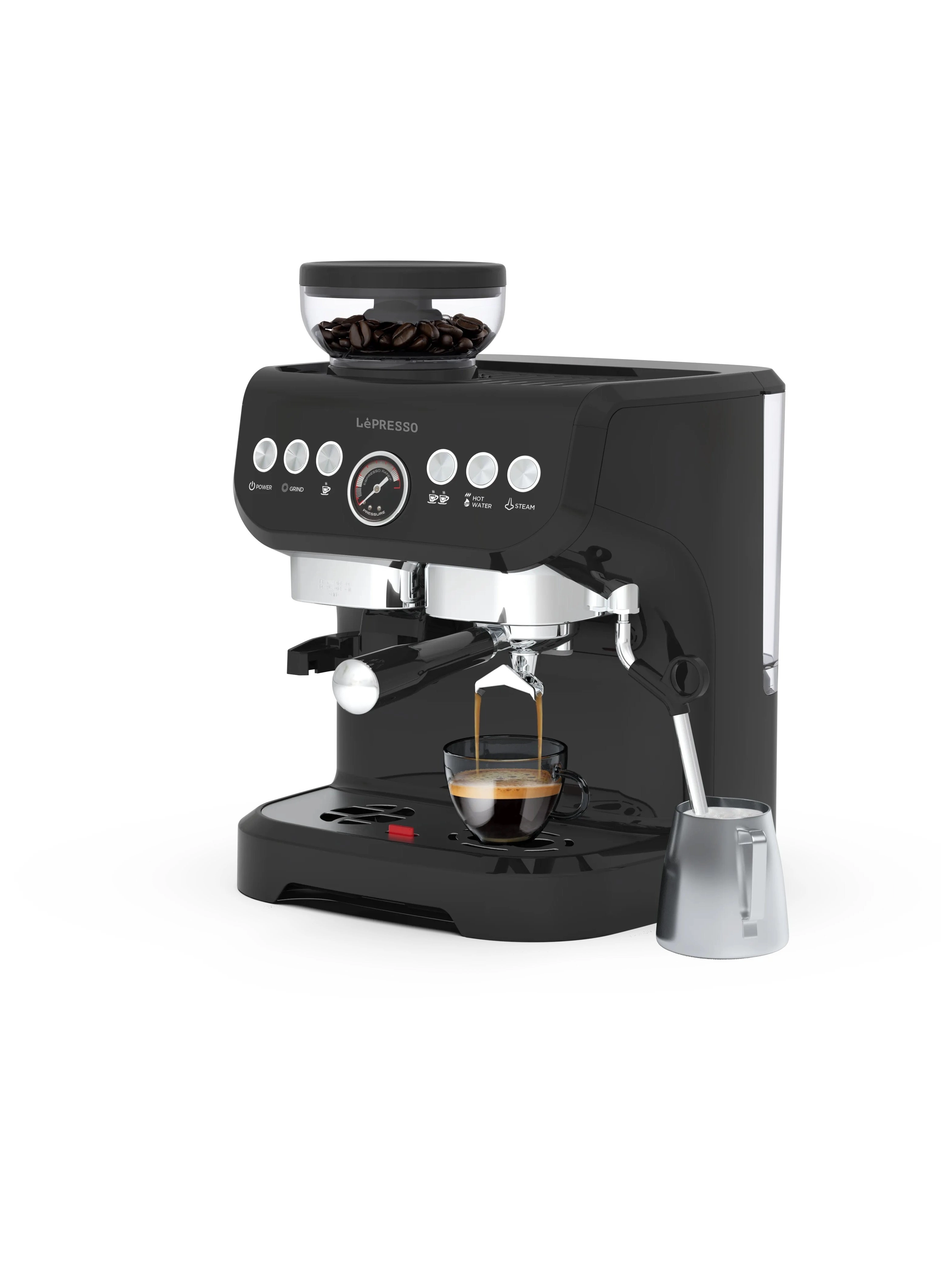 LePresso Semi-Automatic Espresso Machine GRINDER & Milk LECMBG