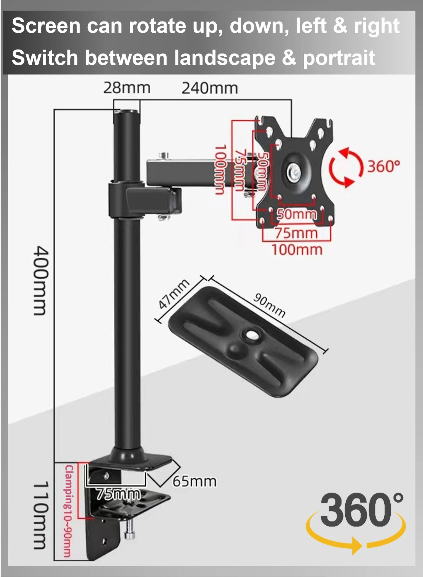 Single Monitor Arm Desk Mount Stand - Single 14"-27" VESA 50x50/75x75/100x100mm
