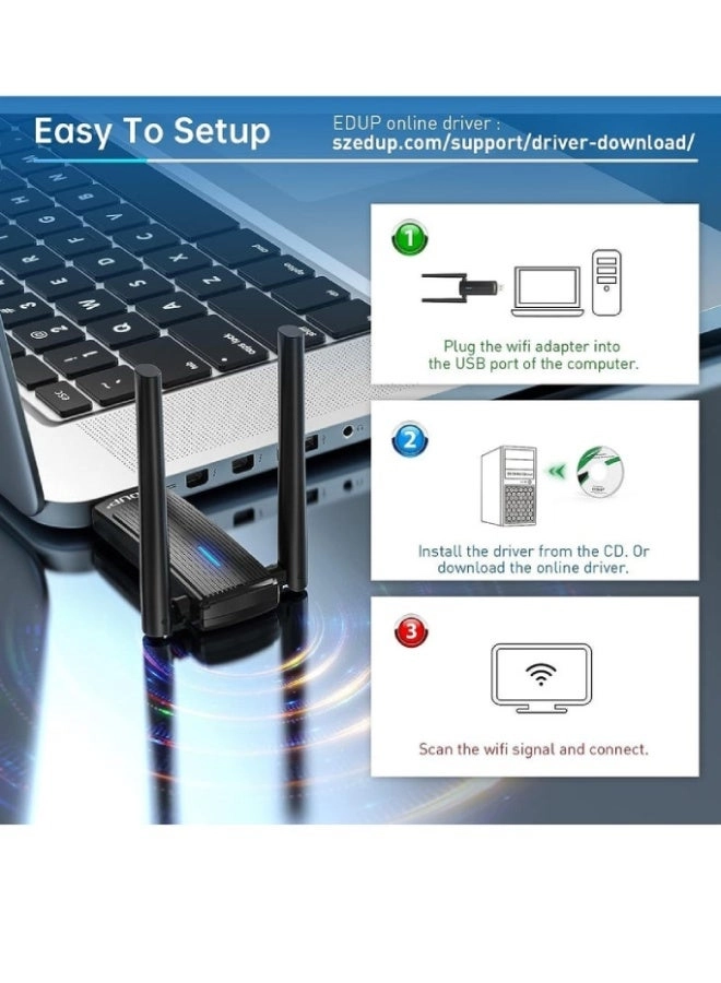 USB WiFi 6 Adapter - Dual Band USB 3.0 Wireless