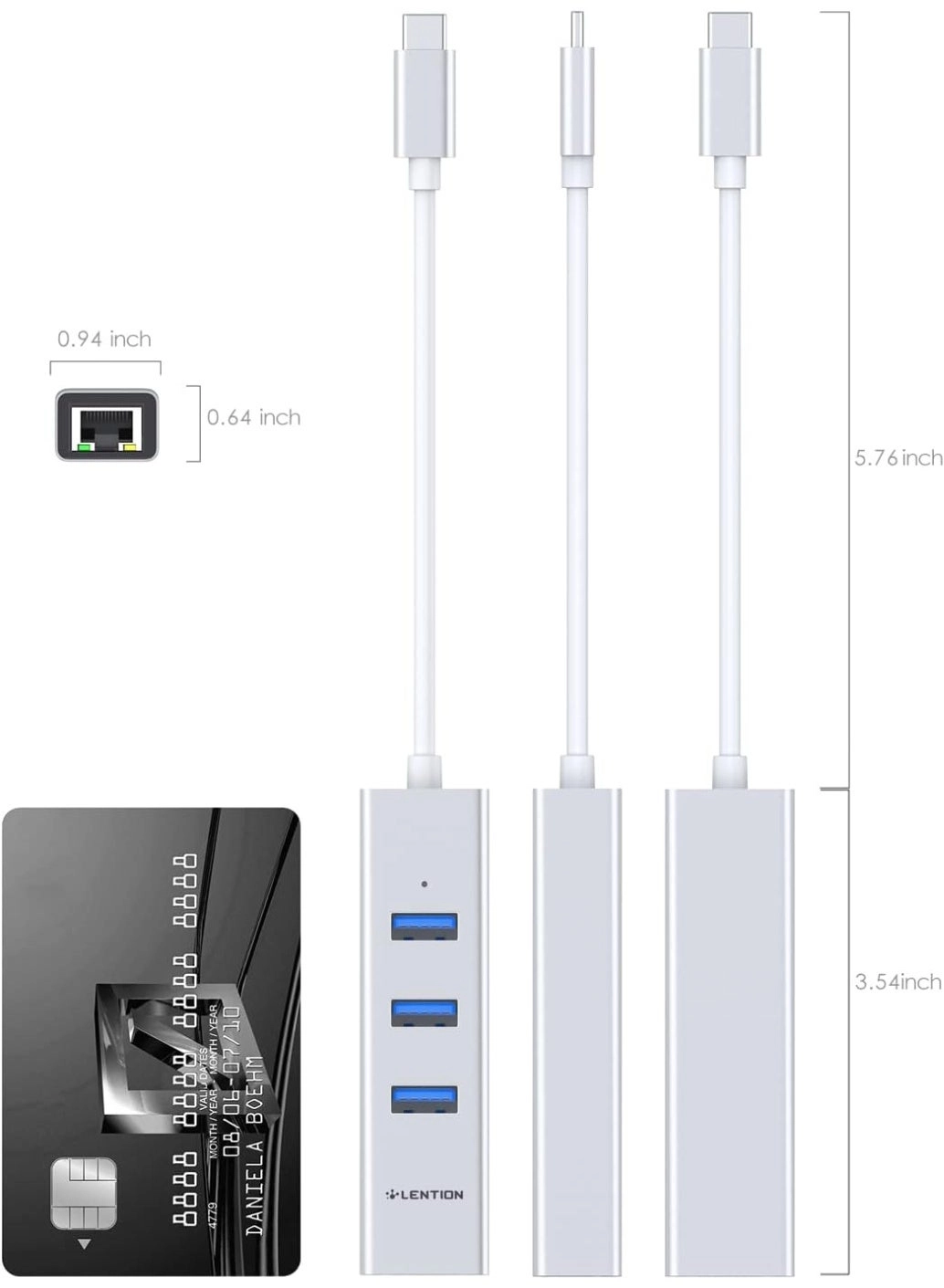 USB C Hub - 4K HDMI Gigabit Ethernet 3 USB 3.0