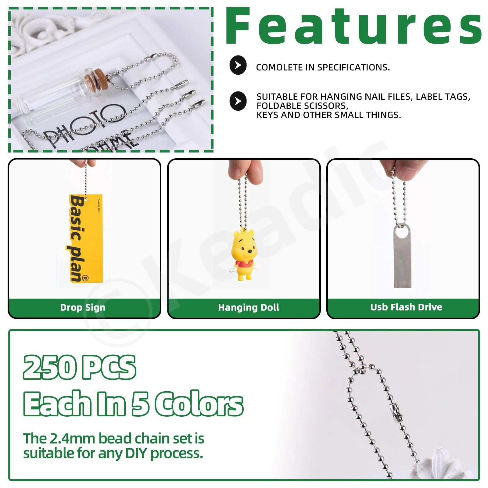Ball Bead Chains - 250Pcs Color Assortment