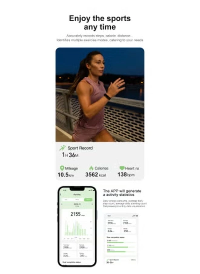 Smart Fitness Ring - Heart Rate Oxygen Sleep Tracking IP68 Waterproof Size 11