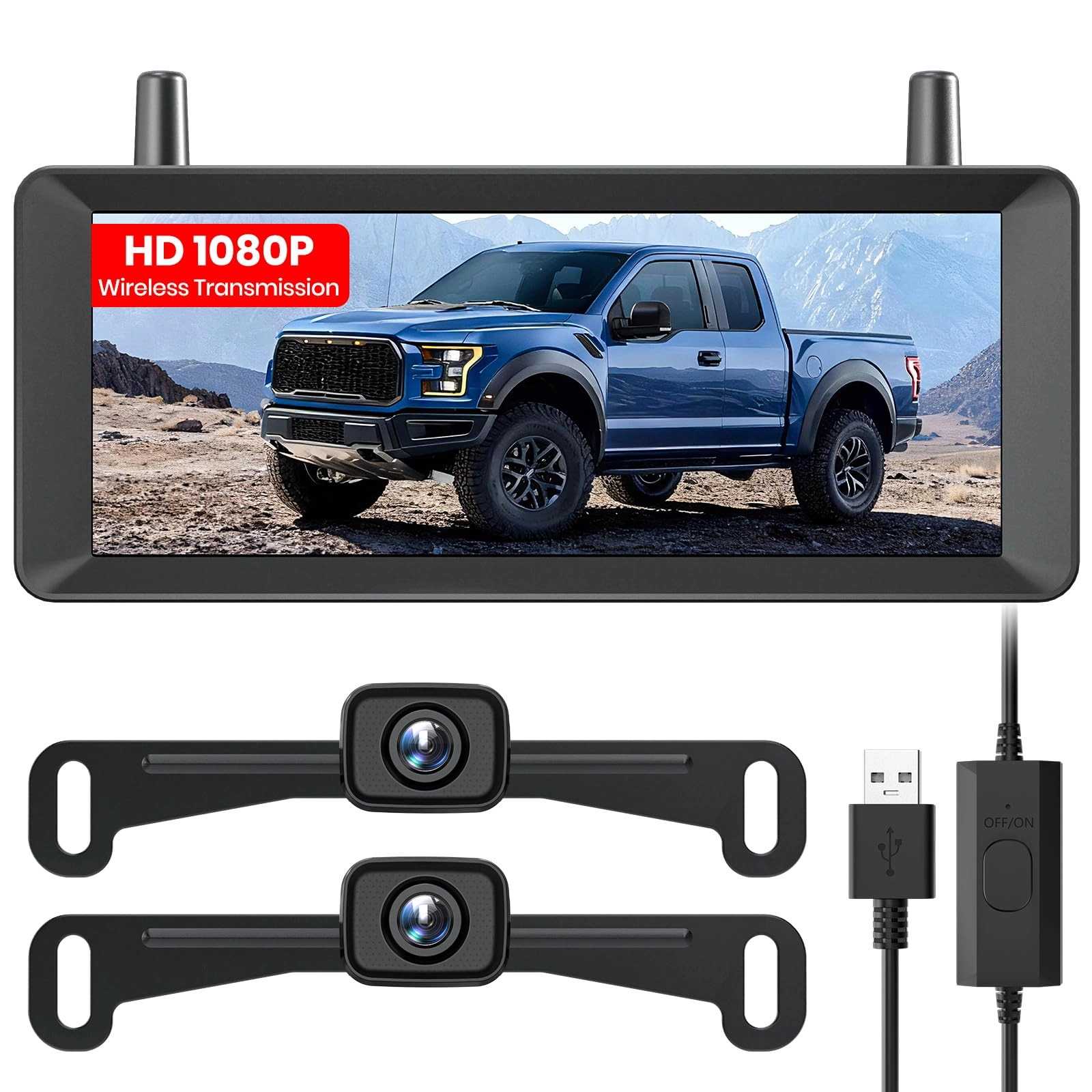 Dual Camera Car Reversing Camera System - Night Vision Wireless 1080p