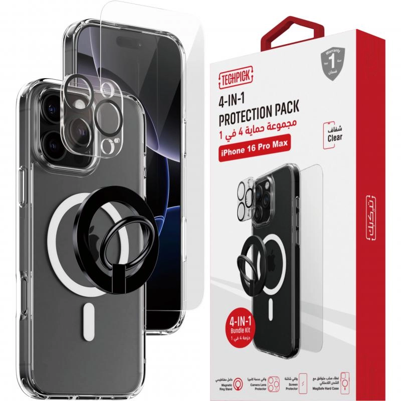 Techpick Hard Case + Tempered Glass + Camera Lens Protector + Magnetic Stand Smartphone Case Bundle with MagSafe for Samsung Galaxy S25 Ultra