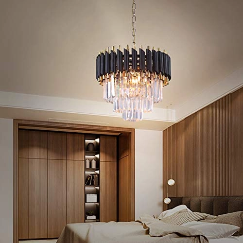 Crystal Chandelier - 15.7'' 3-Tier Back Gold