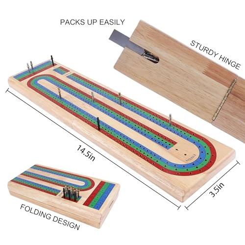Folding Cribbage Board - Rubber Wood 9 Pegs 3 Tracks