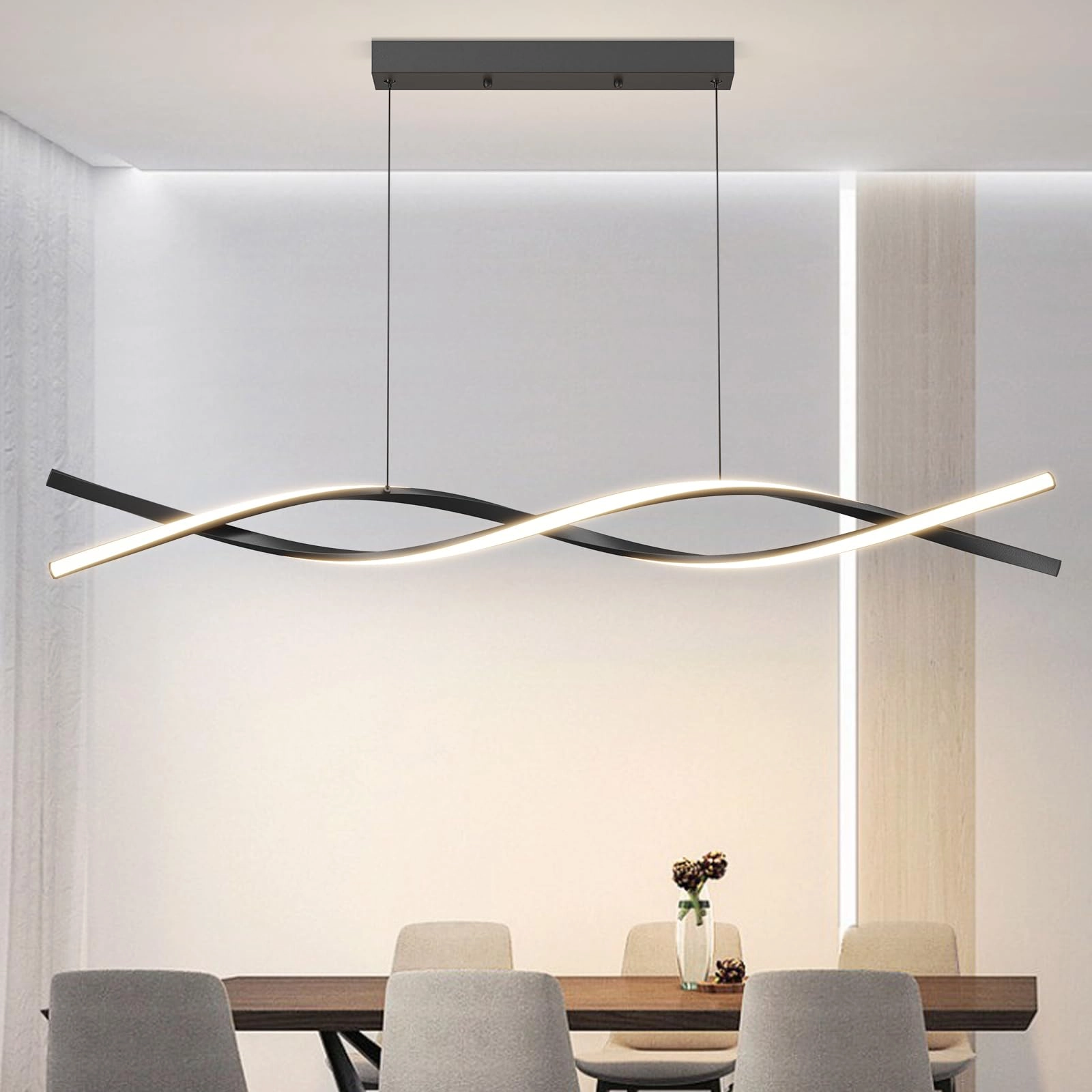 Mikeru Dining Table Lamp - 100cm Black Dimmable Remote Control