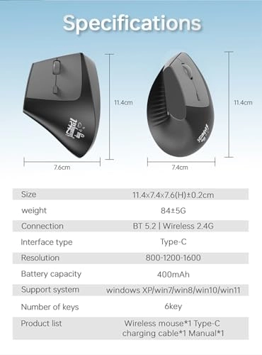 Ergonomic Wireless Mouse - Bluetooth USB