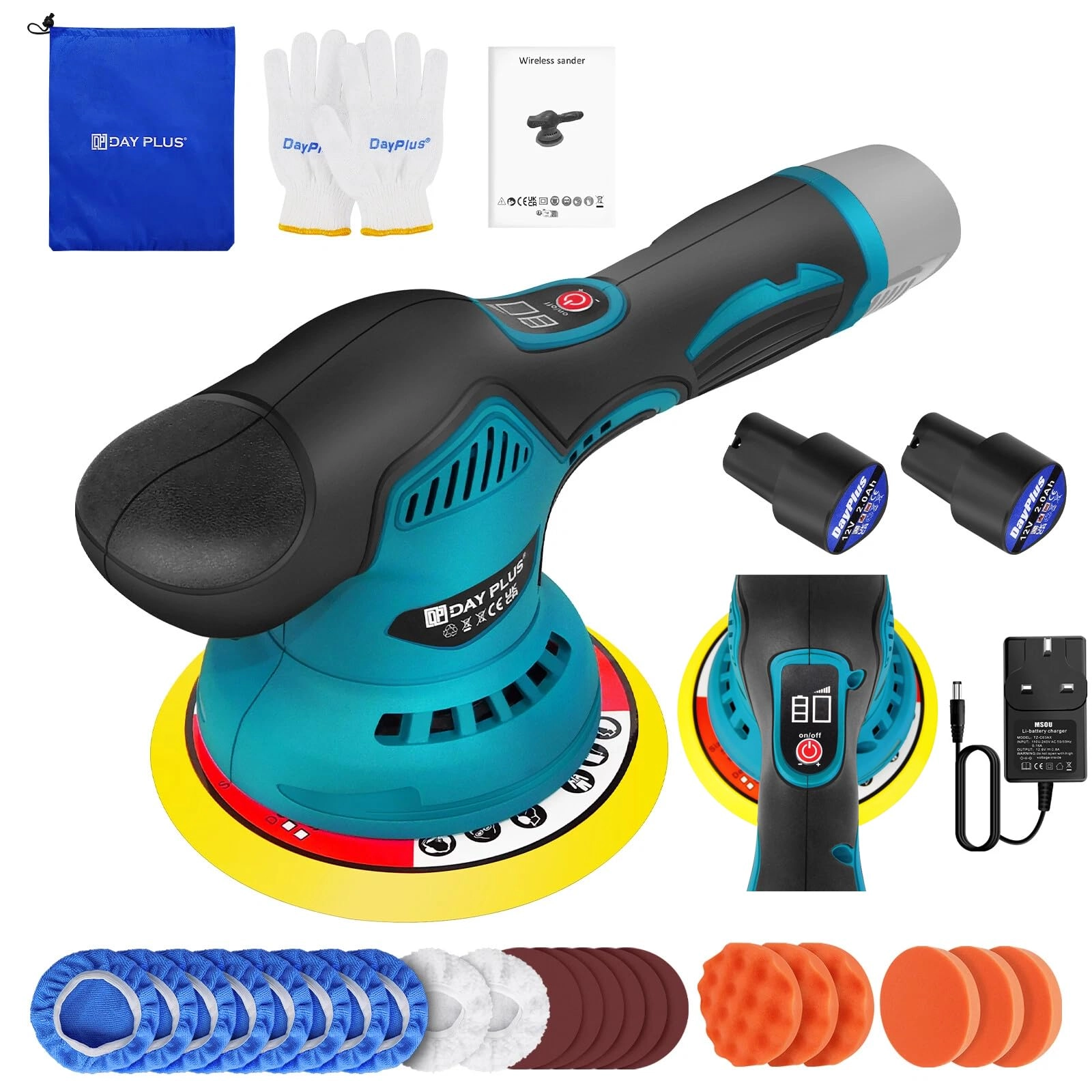 LuckyPockett Cordless Rotary Car Polisher - 300W 125mm-150mm