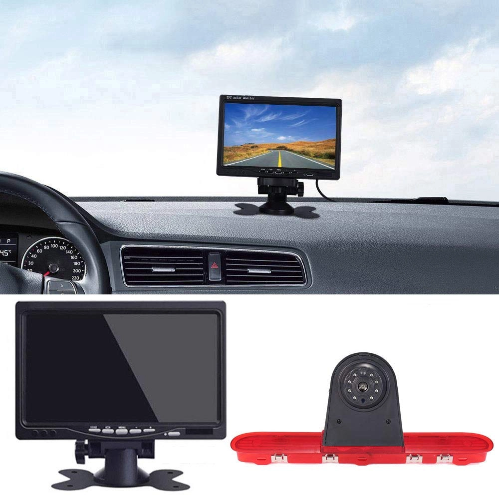 Rear View Mirror Monitor - 4.3 Inch Wired + Brake Light Camera - 1280 x 720 Night vision