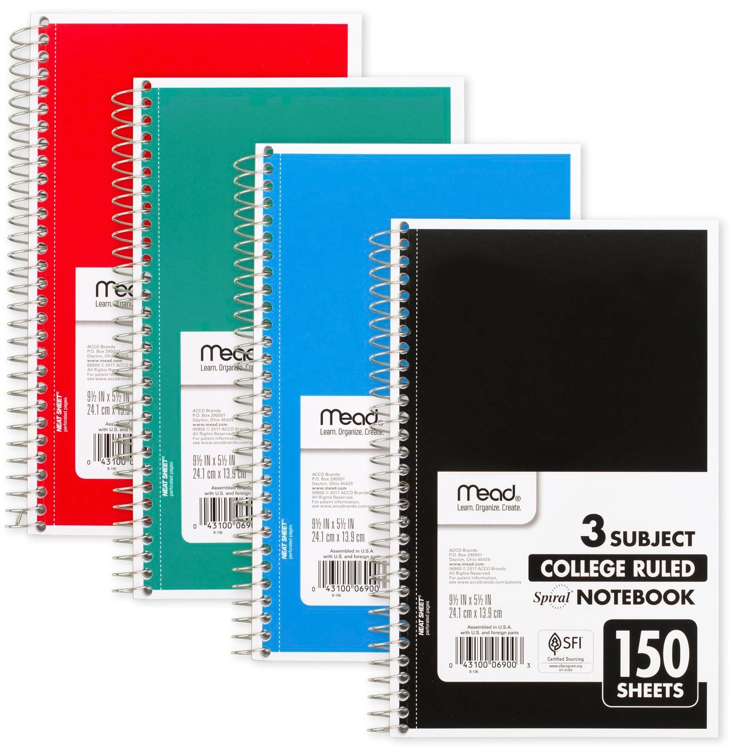 3 Subject Notebook Spiral - Lined 150 Sheets