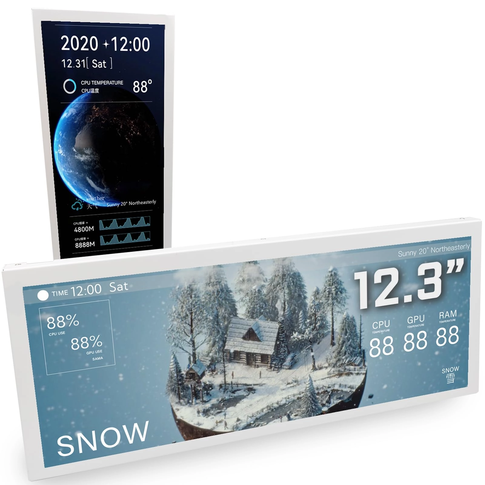 WOWNOVA PC Secondary Screen - 12.3 INCH PC Sensor Panel Screen 12.3 Inches 1920x720