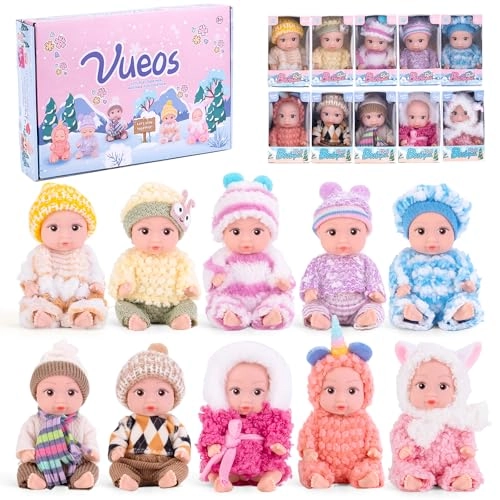 Vueos Reborn Baby Doll - 10pcs 4 Inch Open Eyes Ages 3+ Bundle