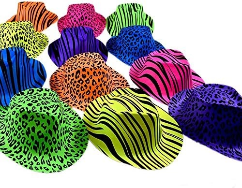 Novelty Place Party Stars Neon Color Animal Print Plastic Party Hats - 12 Kids Teens and Adult
