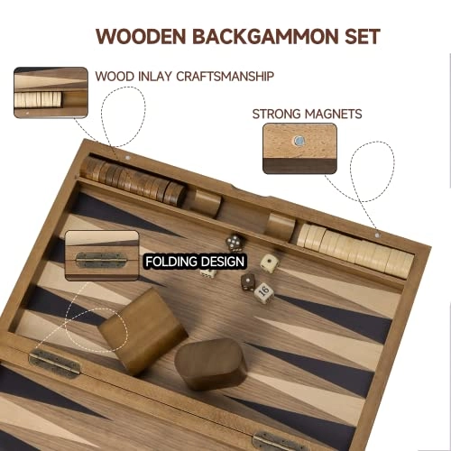 Wooden Folding Inlay Backgammon - Premium Double Stripe