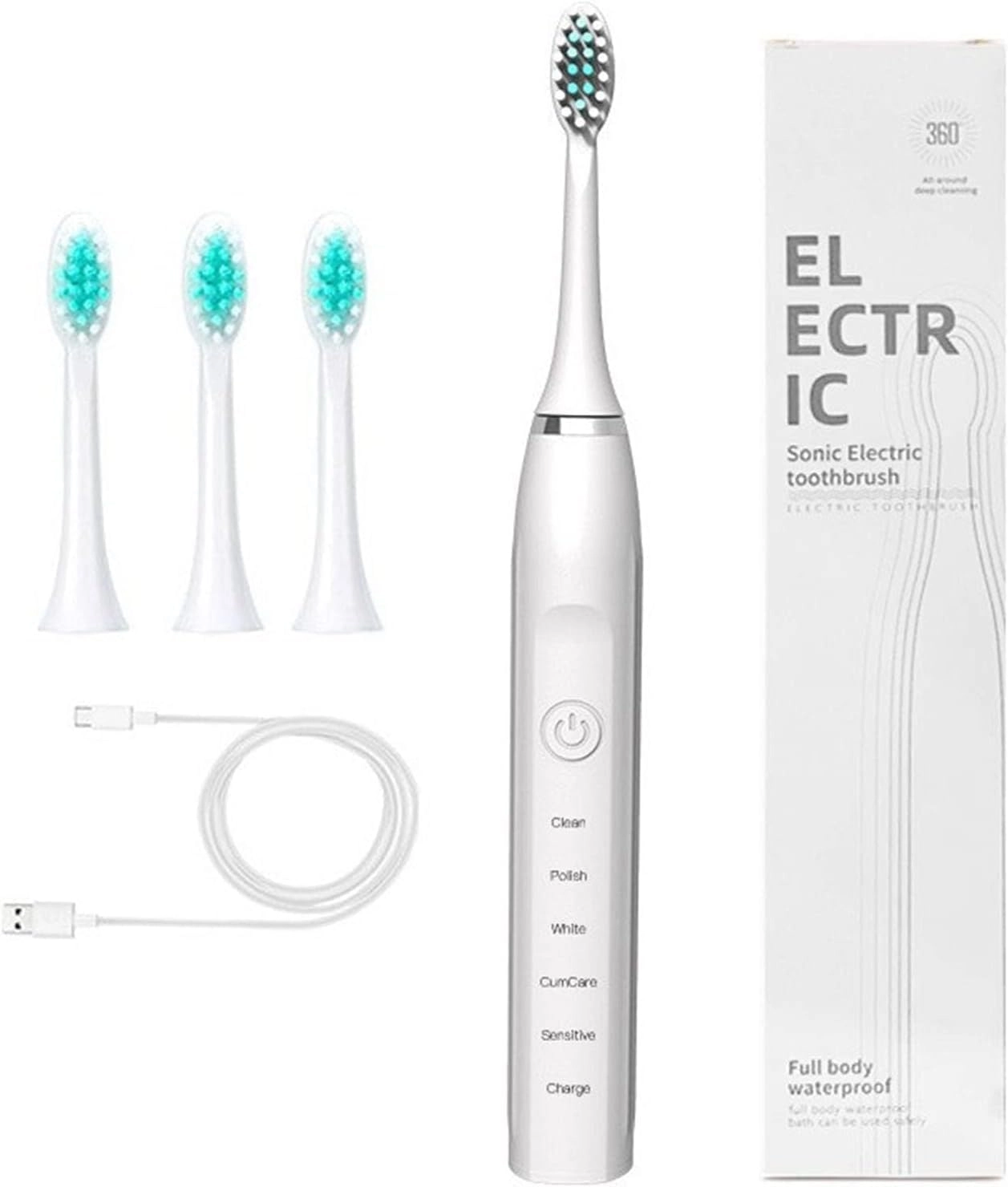 Sonic Electric Toothbrush - 4 Brush Heads 5 Cleaning Modes IPX7