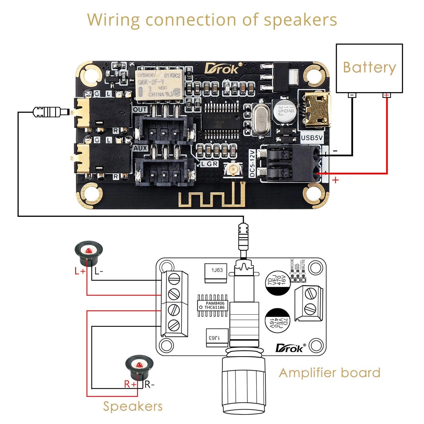 Blue~Tooth Board - 4.2 3.5mm AUX input & 2.54mm 3P AUX input DC 5V-12V