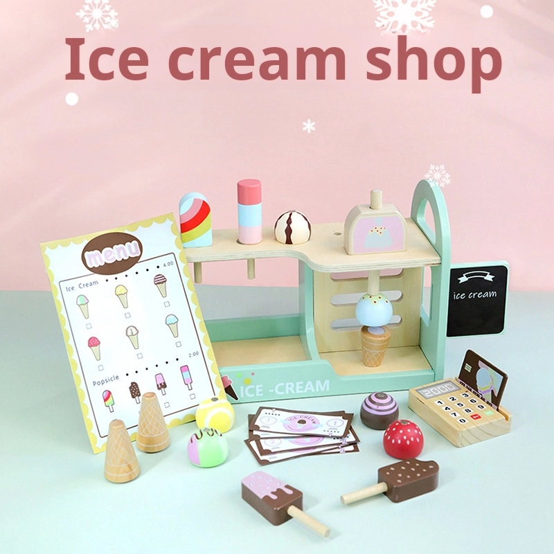 Kids Wooden Ice Cream Shop Playset - 17 pcs (5551007-KABI_0176)