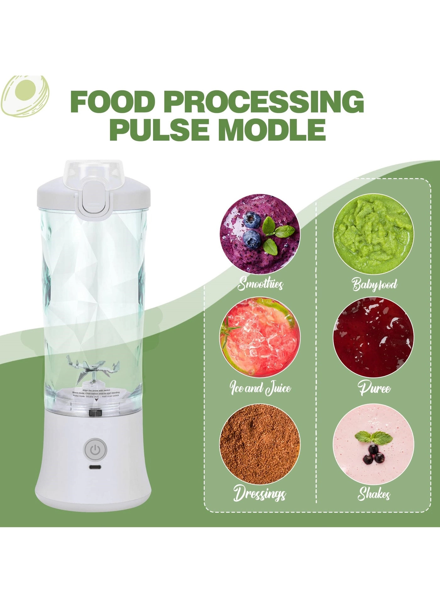 Portable Personal Blender - 6-Blade USB Rechargeable Portable