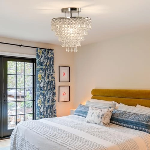 Mini Crystal Ceiling Light - 11.8 Inches 5 Levels Raindrops E26 Base