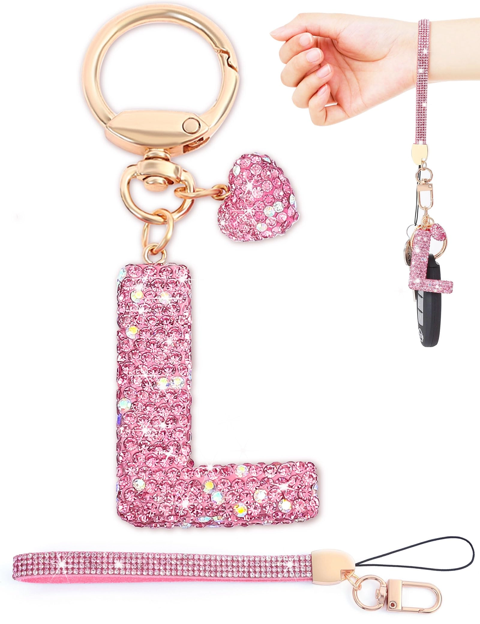 Initial Keychain - L Purple Rhinestone