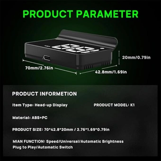 Car Hud Head Up Display - USB Plug And Play Auto Brightness Large Font Display